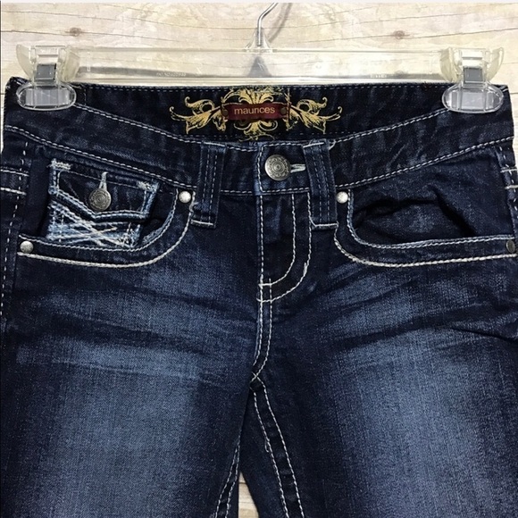 Maurices Boot Cut Dark Wash Flap Pocket Jeans Jr Size 1/2 - Picture 3 of 5